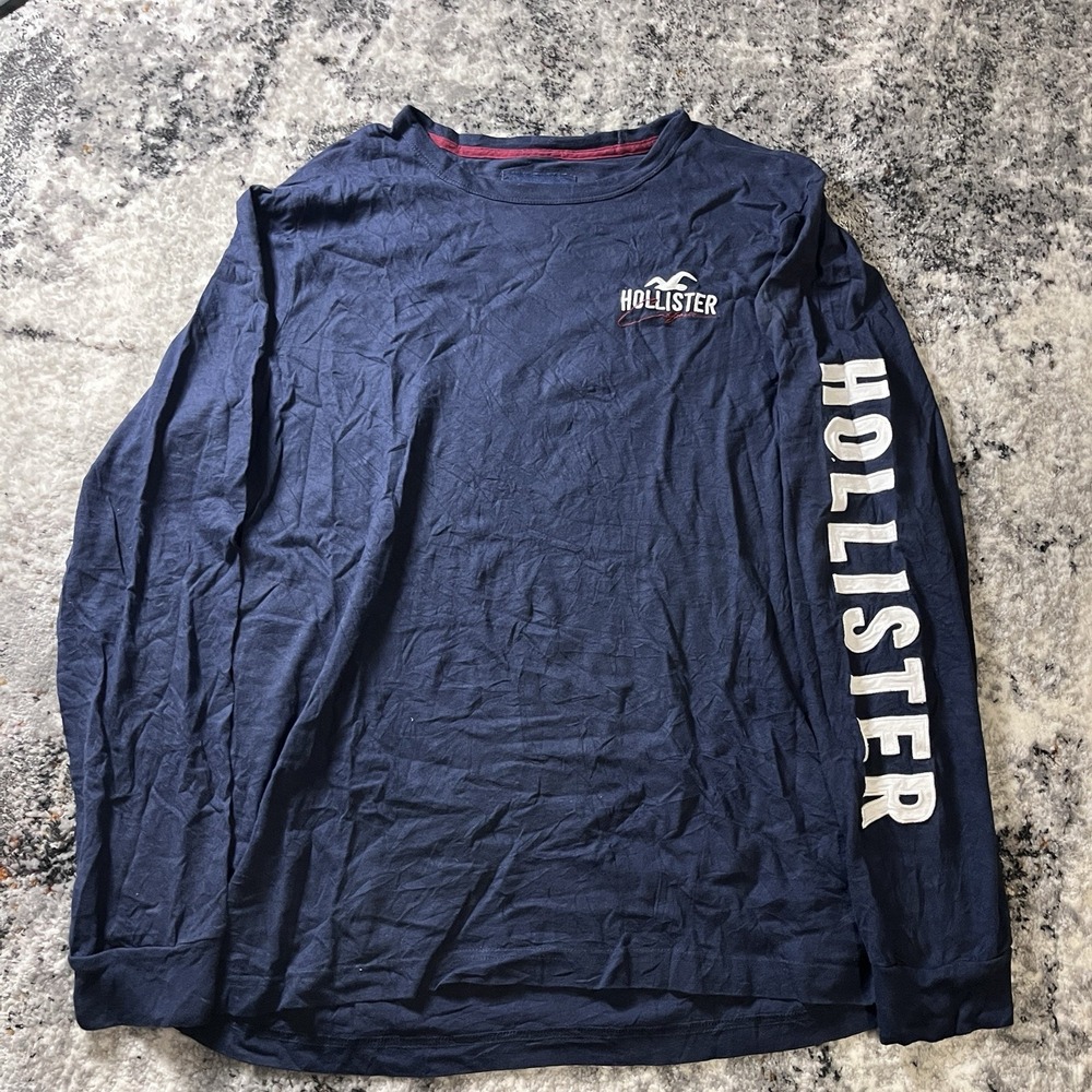 Hollister Men's Long Sleeve Embroidered Navy Blue Size Medium‎ Y2K 2000s Vintage